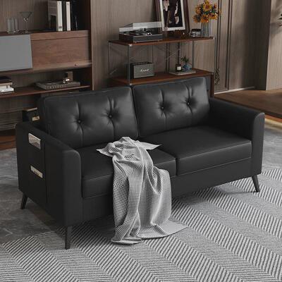 w美容院4皮布公寓沙发小户型出租房服装店網休息区接待双人黑色小