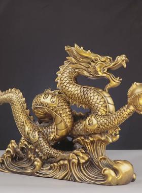 杨爪记十二生肖龙五铜金龙龙腾四海祥青龙戏珠铜龙摆件装饰品铜龙