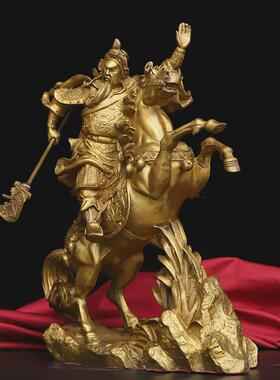 铜关公黄铜黄铜武财神关二爷骑马关公铜像复古摆件铸造桌面小摆件