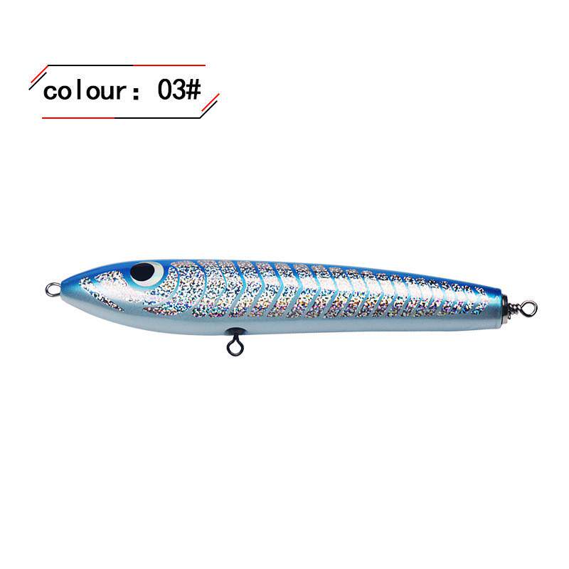 路亚铅笔假浮水饵硬木制纯手工饵户外型远投海钓140g235mm鱼身纹