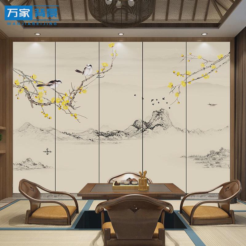 硬包床头背景墙客厅沙发刺绣中式皮革背景电视壁画卧室酒店宾馆