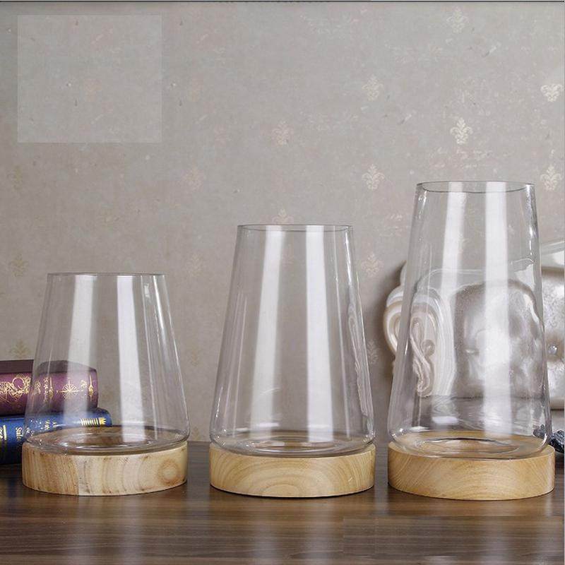 欧式玻璃花瓶配实木底座玻璃烛台餐桌插花干花花器客厅摆件,家居饰品,花瓶,淘宝优惠券,粉丝福利购,淘宝优惠卷