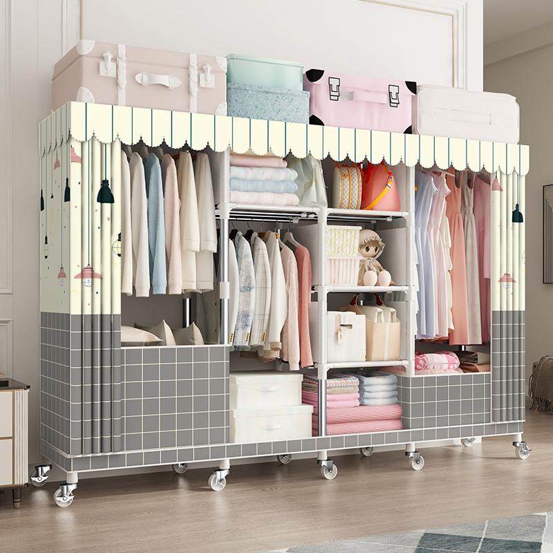 热销拉链全封闭简易家用加厚全钢架收纳布柜布衣柜钢管加粗加固带