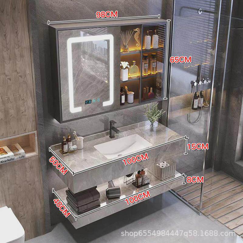 智能岩板无缝衔接陶瓷一体盆浴室柜组合卫生间洗漱台洗手台洗脸池