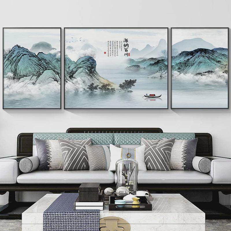 现代靠山山水画客厅装饰画轻奢沙发背景墙挂画大气高级感三联挂画,家居饰品,现代装饰画,淘宝优惠券,粉丝福利购,淘宝优惠卷