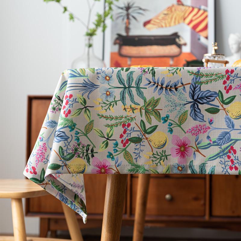 美式复古涤纶桌布彩色花鸟数码印花长方形茶几台布餐桌布盖巾代发