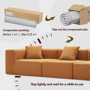 真空压缩沙发组合全海绵卷包意式极简风客厅小户型棉麻布艺豆腐块