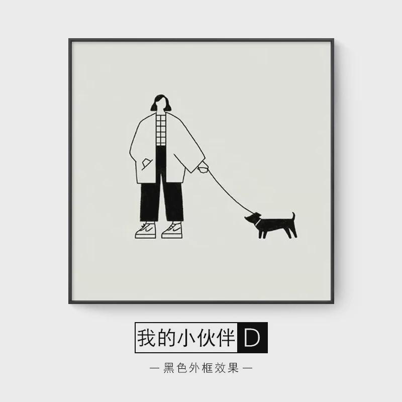 波普卡通人物宠物猫咪装饰画黑白风ins壁画家居艺术桌面摆画挂画
