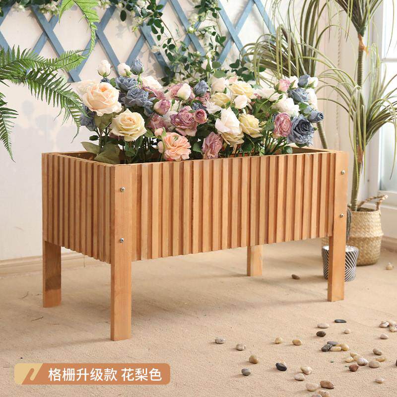 防腐木花箱室内阳台花槽室外长方形加高脚种植箱户外木制长条花盆