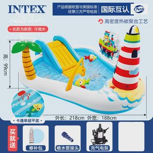 intex57135儿童充气游泳池滑梯加厚喷水池海洋球池家用宝宝戏水池
