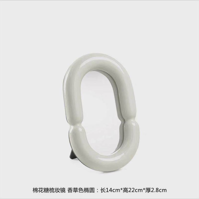 棉花糖轻奢卧室梳妆台陶瓷植绒网红化妆镜家用台式桌面装饰镜子