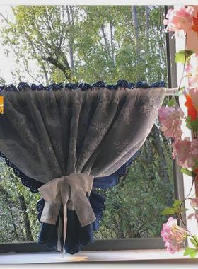 KI9S小窗帘短窗门帘免打孔卧室遮光布帘柜帘卫生间飘窗厨房半帘防