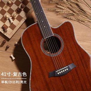 单板民谣吉他初学者学生用41寸新手女生自学入门木吉他男jita乐器