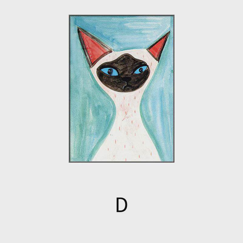 北欧猫咪儿童房卧室挂画小众趣味摆画可爱动物壁画餐厅玄关装饰画