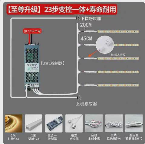 楼梯踏步灯智能感应网红台阶灯别墅室内免布线梯步灯带总线款灯条