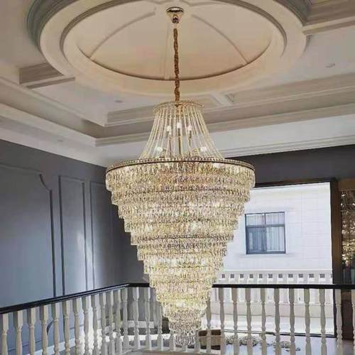 复式楼大吊灯别墅中空客厅简约楼中楼跃层长水晶旋转楼梯灯