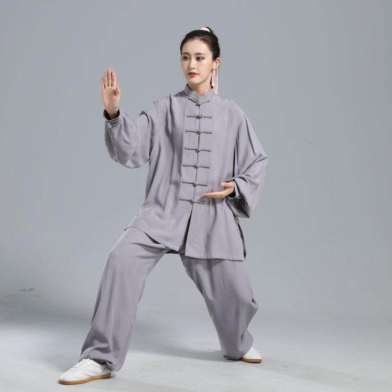 丝光棉太极拳棉绸练功服中年男女长袖棉冰丝棉太极服春夏服装