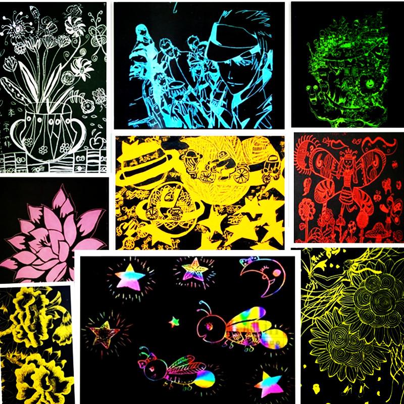 加厚8开炫彩刮画纸单色8k刮蜡纸金色4k彩色刮画白色A4银色纯色画图片