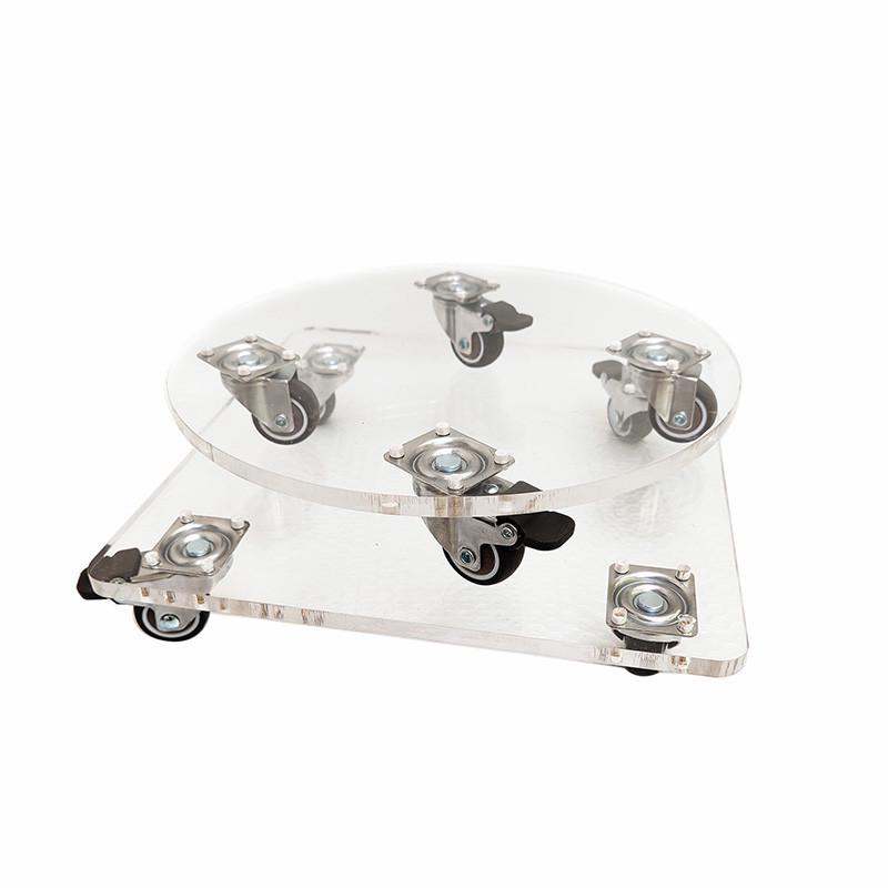 热销透明亚克力可移动花盆托盘带轮万向轮滚轮带滑轮底座花盘托架
