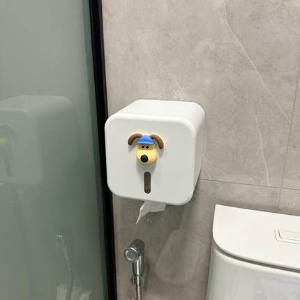 简约卡通空心卷纸防水纸巾盒厕所抽纸免打孔壁挂收纳盒通用加大
