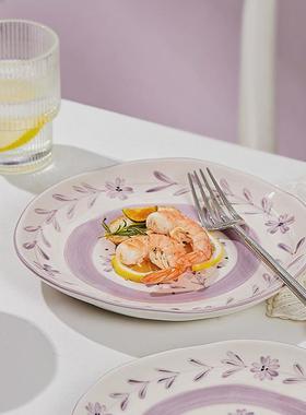 63N好看的陶瓷米饭碗家用5寸吃饭的碗清新餐具盘子碗套装ins紫色