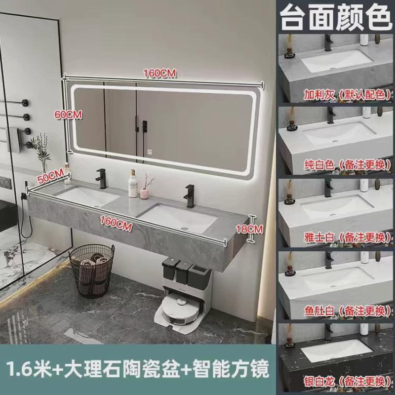 简约现代大理石双盆洗手台一体浴室柜组合洗脸台卫生间洗漱公共池