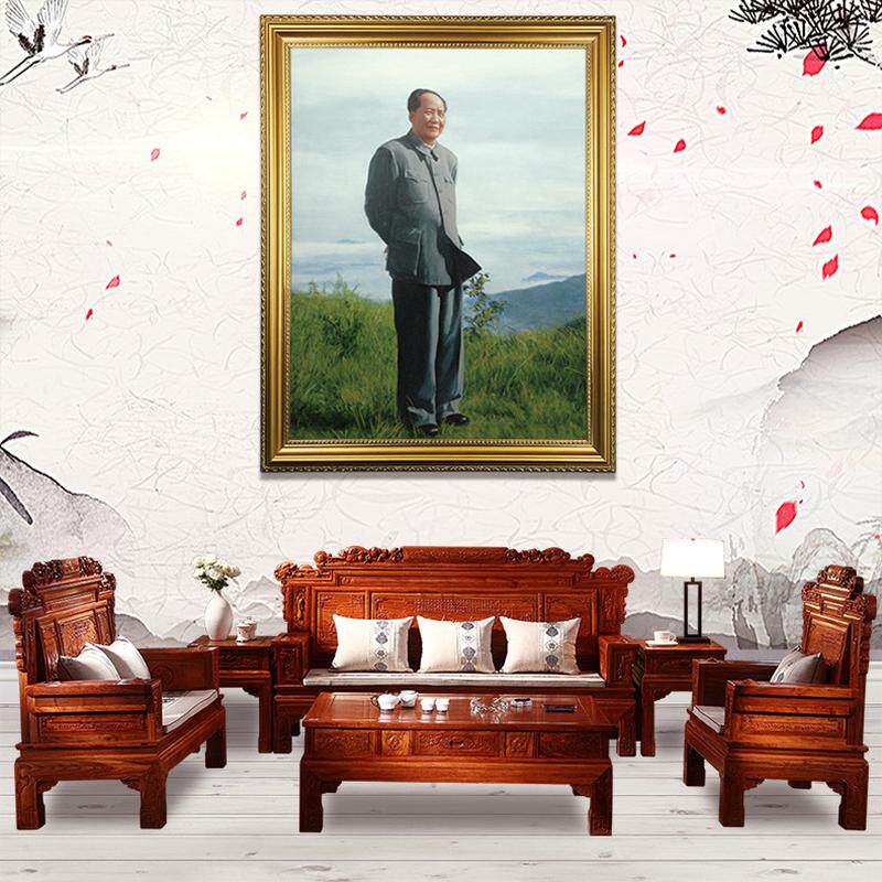 毛主席画像墙画毛泽东庐山全身站像有框客厅大堂玄关壁挂装饰画