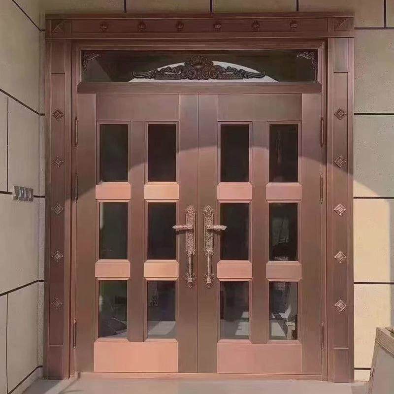 不锈钢镀铜门大门乡村豪华双开门家用入户门别墅大门农村铜门