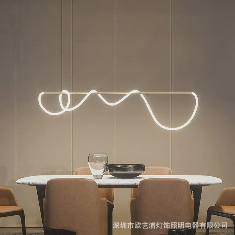 极简餐厅吧台吊灯长条餐桌音符艺术设计师创意个性灯管缠绕线条灯