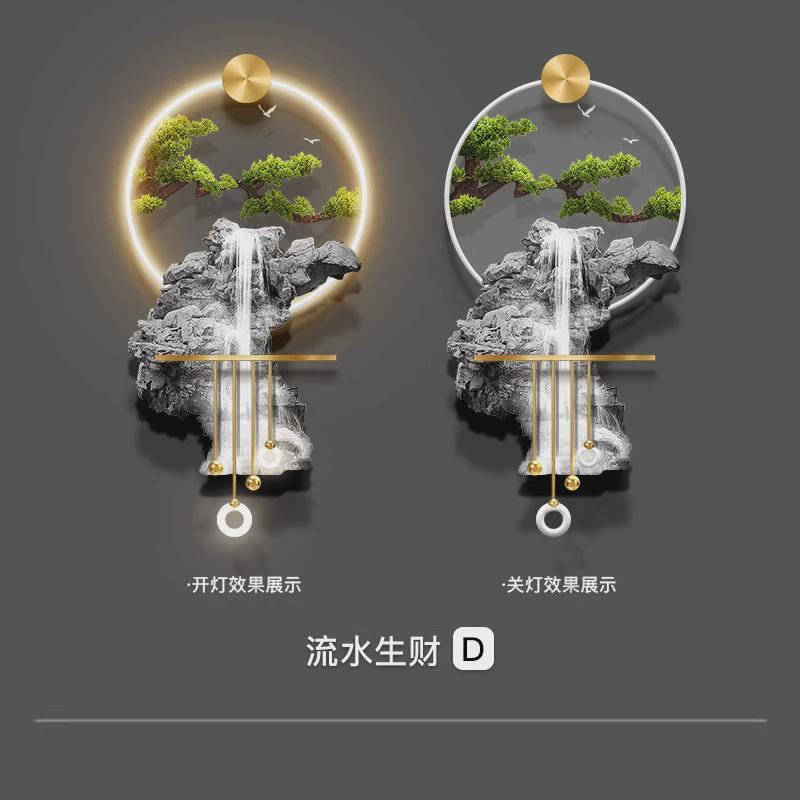 轻奢流水生财进门正对墙壁画立体高档过道玄关装饰画走廊发光挂画