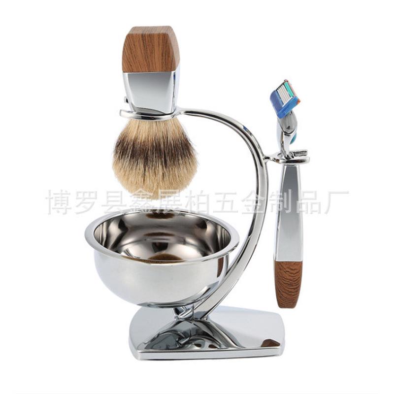 跨境源头手动剃毛刀面部除毛器獾毛起泡架刮胡刀刷胡刷架剃须套装