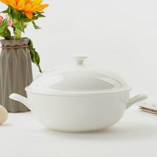 纯白陶瓷带盖大海碗汤盆大号家用双耳大汤盆带盖品锅大汤碗