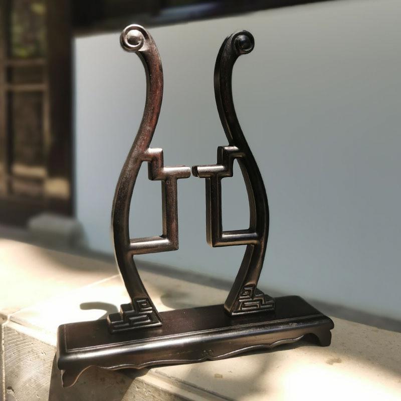 老阊门刺绣团扇宫扇紫光檀黑檀木扇架底座扇子圆扇架子支架复古扇