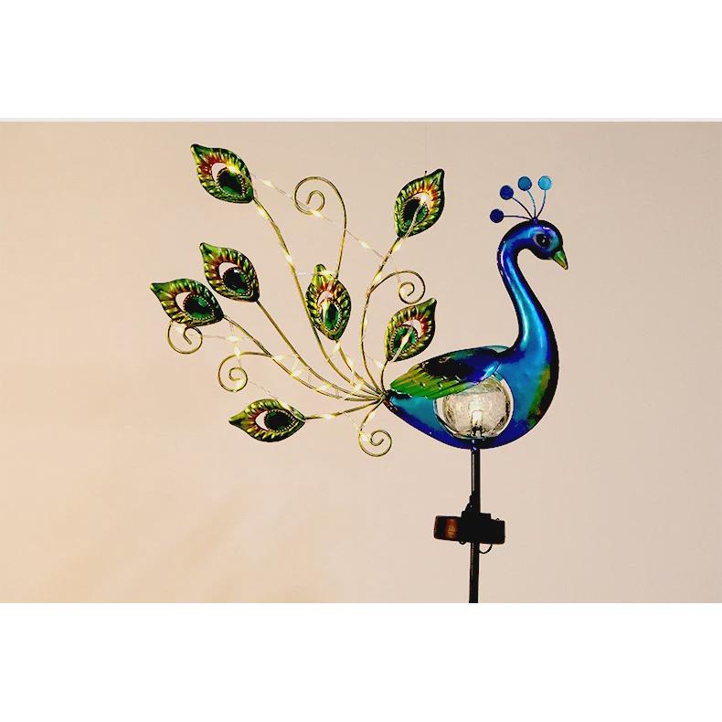 新款孔雀双面太阳能裂纹灯铁艺仿真动物草坪灯户外花园地插灯