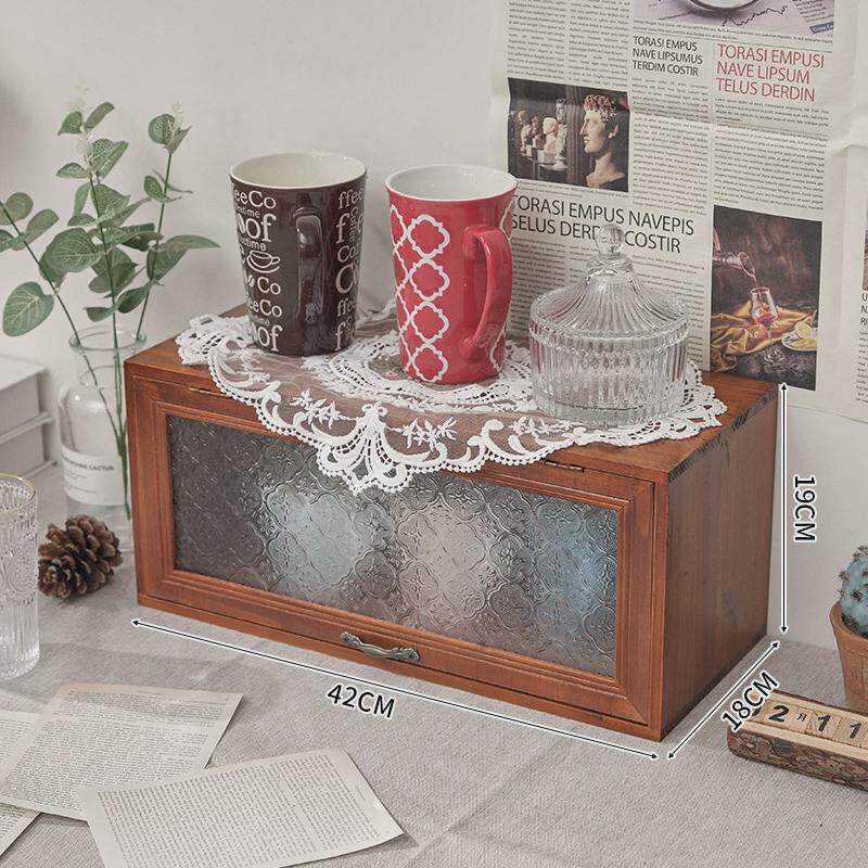 实木防尘玻璃防尘桌面收纳盒木制杯子置物架复古水杯餐边柜储新款