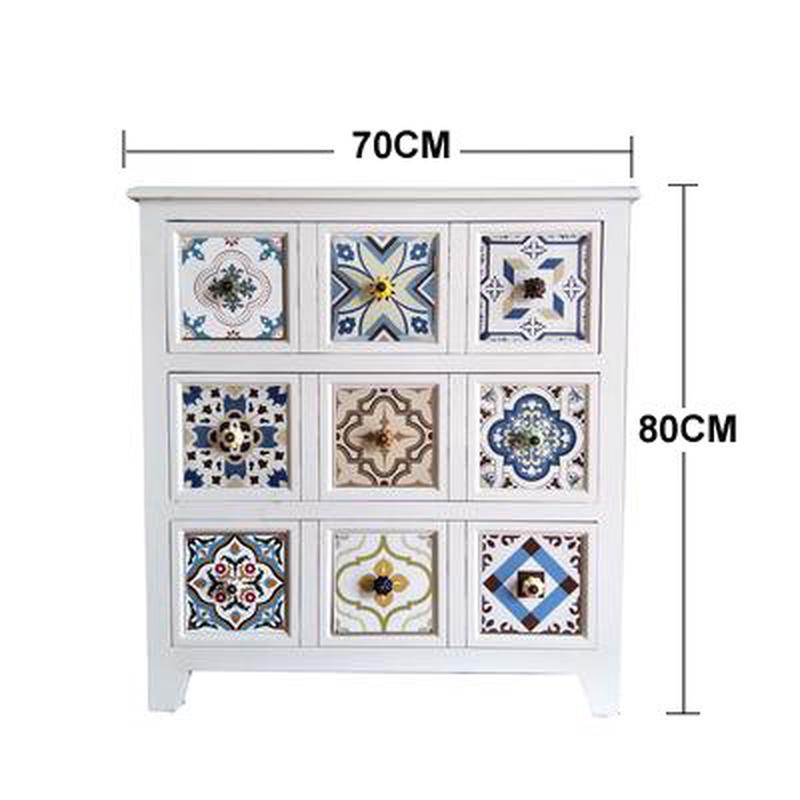 9zrt地中海彩绘复古斗柜实木美式卧室客厅简约收纳储物田园玄关柜