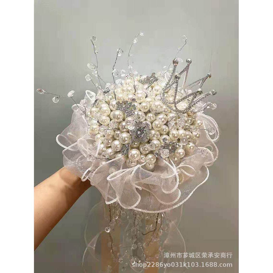 新娘手捧花diy材料包珍珠结婚权杖diy手捧花羽毛水钻手工DIY