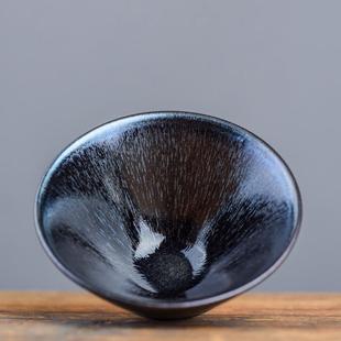 建阳原矿黑毫斗笠盏 仿宋兔毫盏主人杯单杯礼盒装原矿铁胎盏