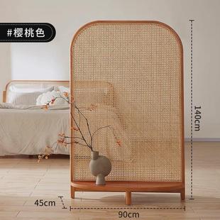 入户玄关客厅隔断卧室可移动藤编遮挡座屏简约实木屏风 北欧新中式