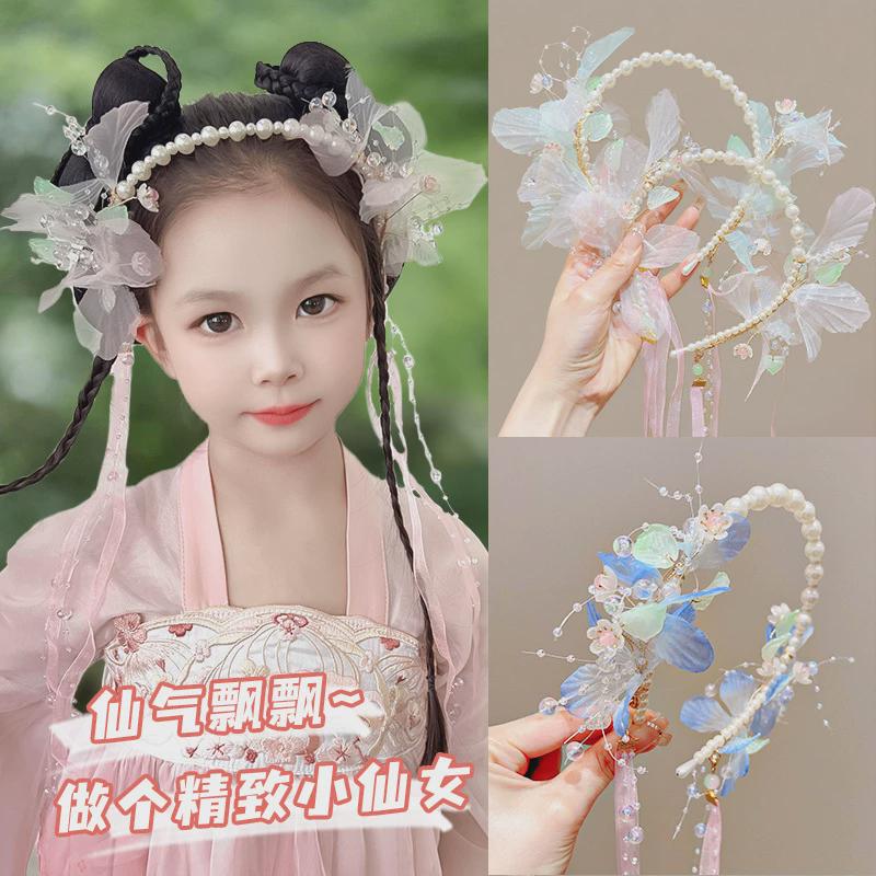 儿童发箍发饰公主裙头花宝宝古风珍珠花环皇冠女孩小花童礼服头饰