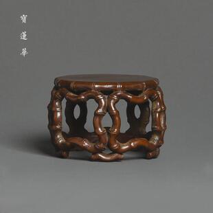 复古铜雕竹节盘根铜圆托座 盖置铜杯托 茶托杯垫铜镇纸文玩摆件托
