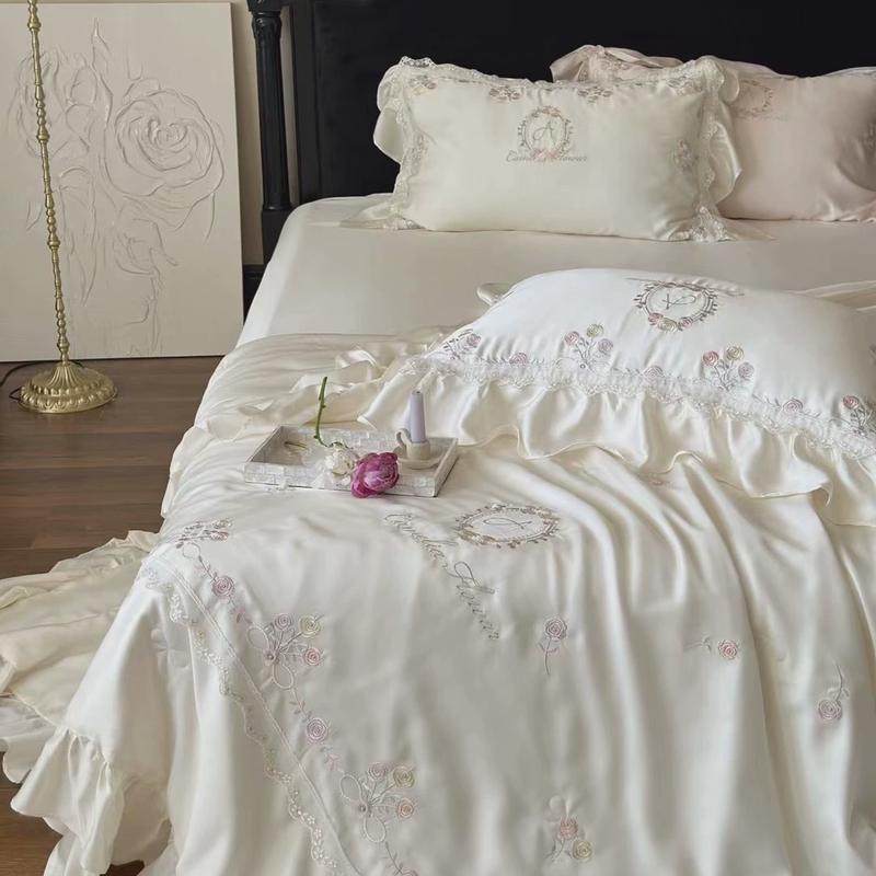 60支兰高档天丝四件套蚕丝空调被夏凉被韩式法式精粉色少女心凉感,床上用品,化纤被,淘宝优惠券,粉丝福利购,淘宝优惠卷