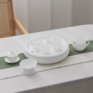 薄胎骨瓷简10寸茶盘套装家用茶船泡茶器整套功夫茶具式白瓷茶杯