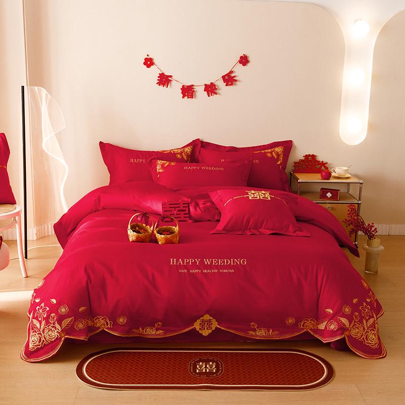 10n红色婚庆四件套新房备婚结婚床上用品床被婚房被套床单喜