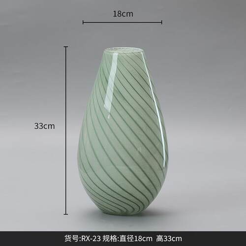 bestwest绿色春笋条纹软装小口玻璃花瓶摆件家居水培装饰品花器