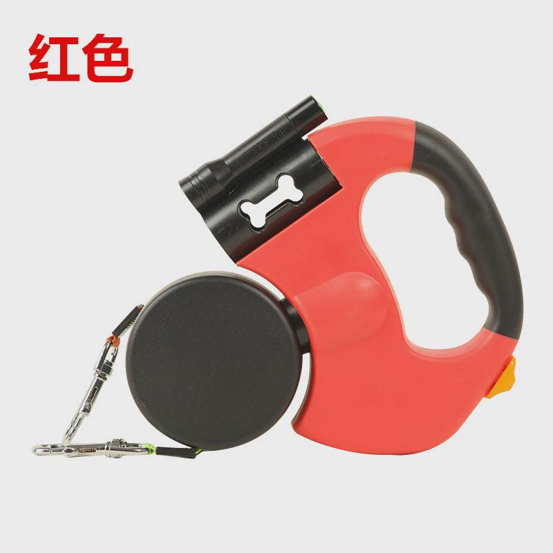 狗狗自动伸缩牵引绳宠物双头带灯牵引器猫咪绳一拖二遛狗绳厂家
