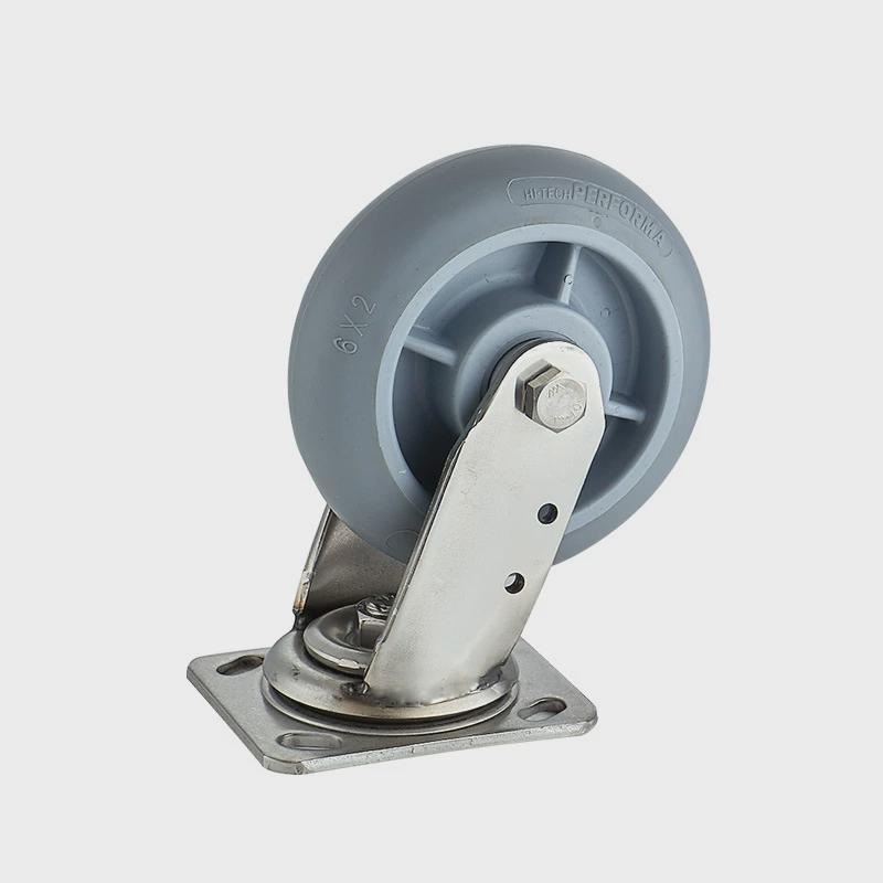 重型304不锈钢脚轮4寸5寸6寸8寸防水防锈聚氨酯万向静音橡胶轮子
