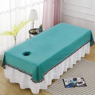 高档纯色棉麻美容床单美容院专用按摩理疗推拿床防脏床单带洞