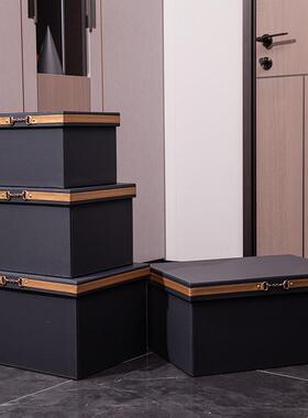 x70t皮质收纳箱整理箱衣帽间小号储物箱衣柜大中样板间橙色摆件装