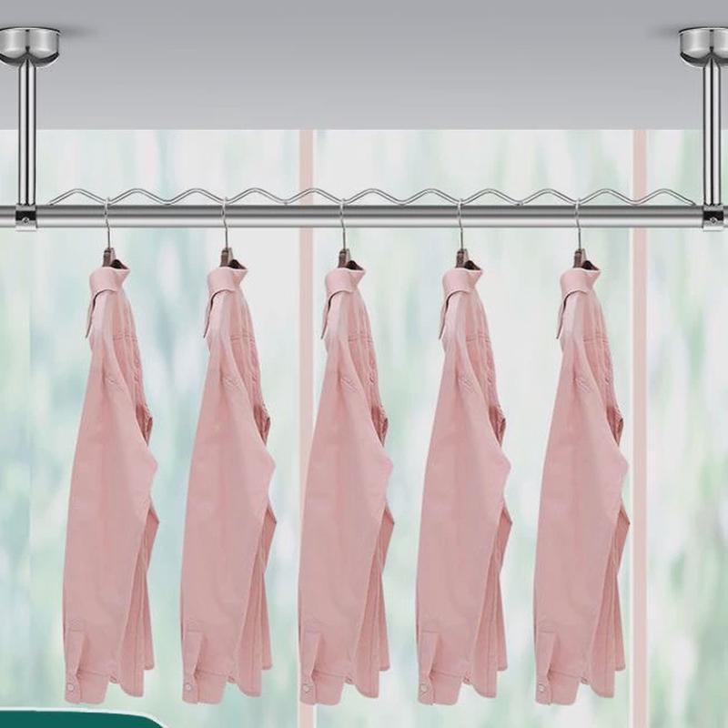 304挂衣杆悬挂阳台顶装侧装固定式不锈钢吊顶晾衣架晒衣架晾衣服